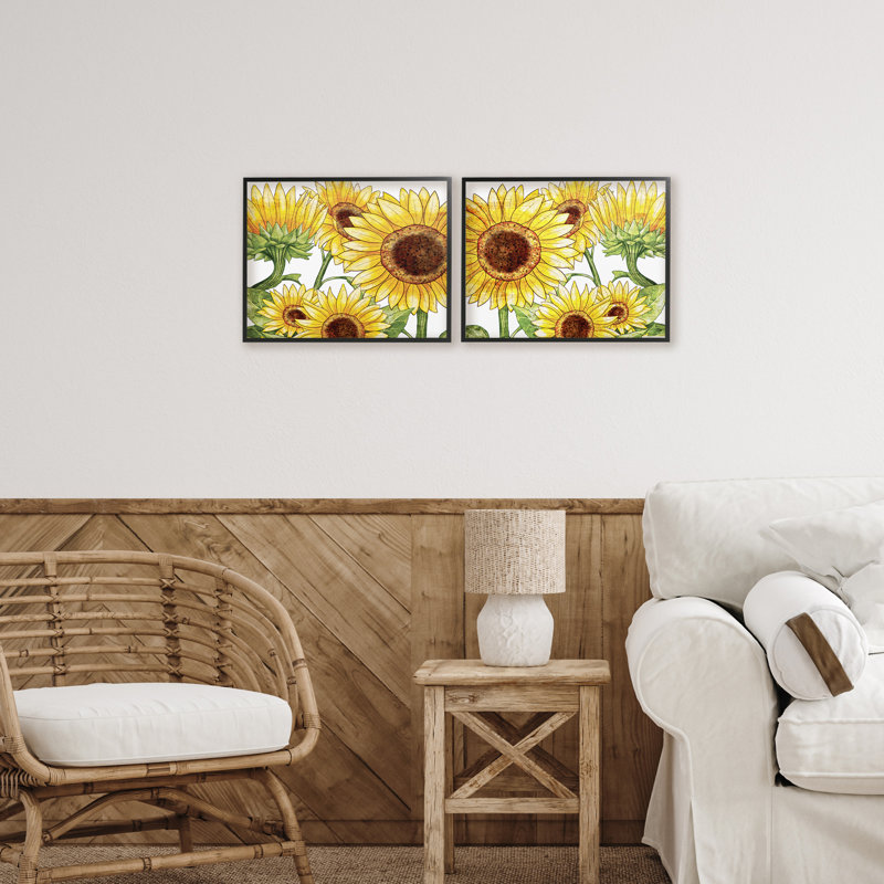 Ensemble de 2 giclées encadrées, "Warm Blossoms Yellow Sunflowers", par Kim Allen, Giclée encadrée noir minuit