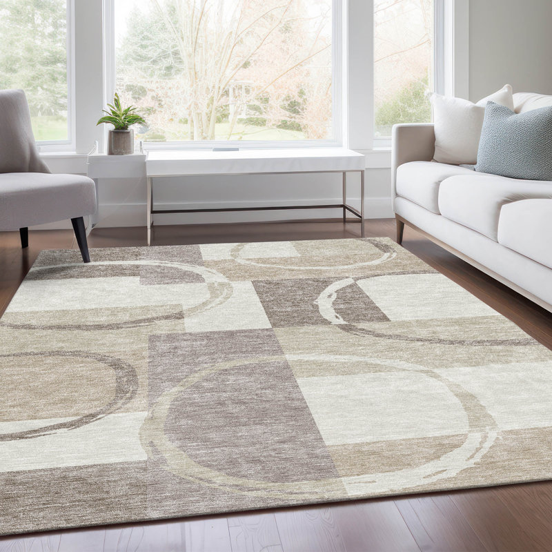 Premium Machine Washable Prisco Ivory Rug, Rectangle 10' x 14'