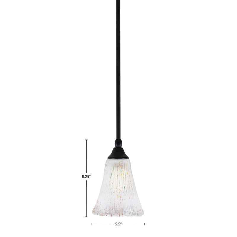 Stem Hung Mini Pendant Shown In Matte Black Finish With 5.5" Fluted Crystal Glass, Frosted