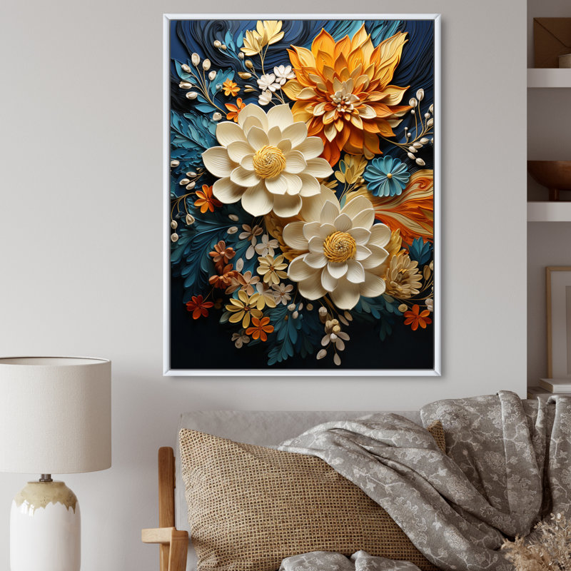 Humira orange sarcelle botanique tourbillon II - art botanique abstrait, H 40 po x l 30 po, Reproduction avec cadre flottant