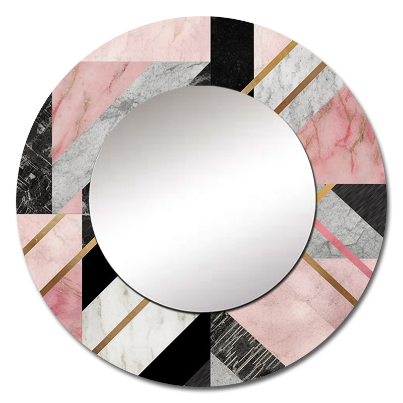 Marble Granite Agate With Touches Of Gold XIV - Modern Geometric Round Mirror 36 Inch, 23" x 23"