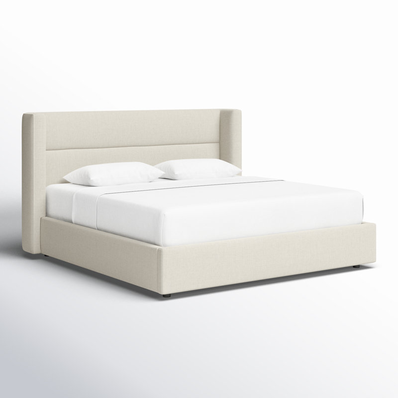 Jayla Upholstered Platform Wingback Bed, King, Effie Linen Performance Linen