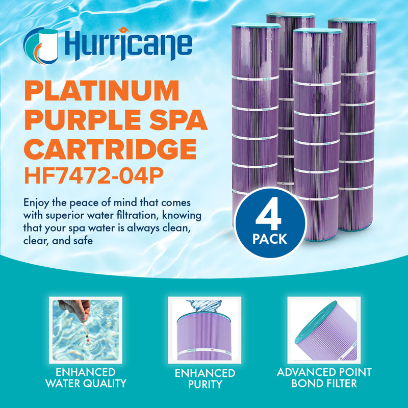 Hurricane Filters HF7472-04P Purple Spa Cartridge Replacement, 4 Pack