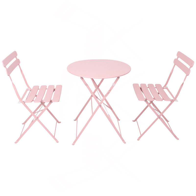 Ensemble de 3 chaises bistro pour terrasse et balcon, Rose