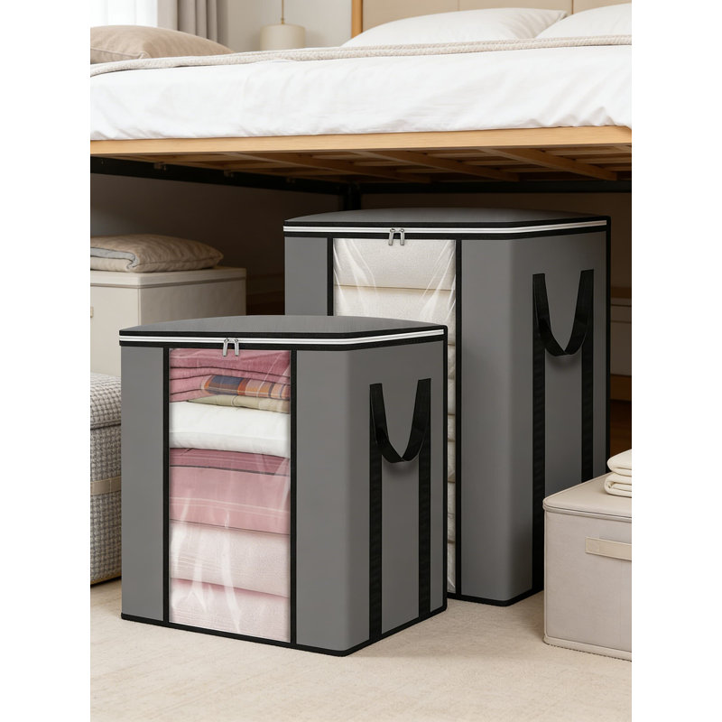 Grands sacs de rangement de 120 L avec fenêtre transparente, poignées renforcées et fermeture à glissière - Organisateur pliable et empilable pour couvertures, édredons, literie, oreillers et vêtements