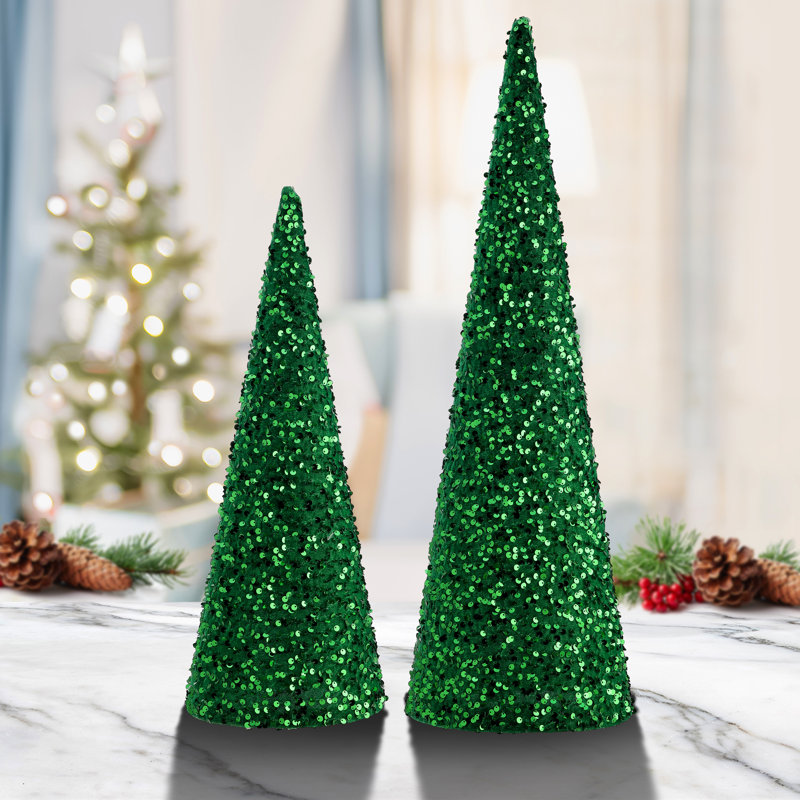 18-24" Sequin Cone Tree Set of 2, Green
