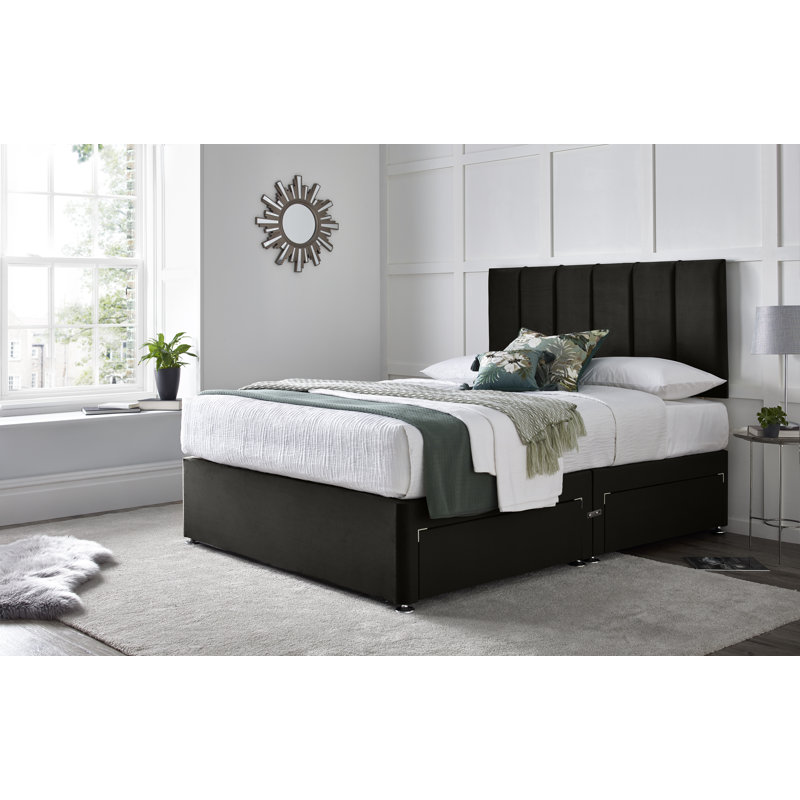 Stockbridge Divan Bed with 24" Headboard on Struts, Small Double (4'), Black, No Drawers