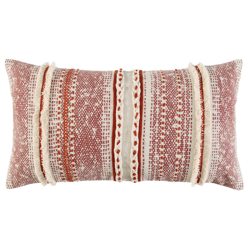 Striped Cotton Reversible Throw Pillow, Rust