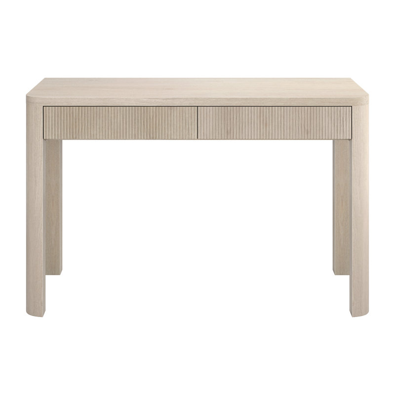 47.5" Wide Fluted Desk with Soft-Glide Drawers — Alder White Scandinavian MDF Writing Desk for Home Office | Gardeina