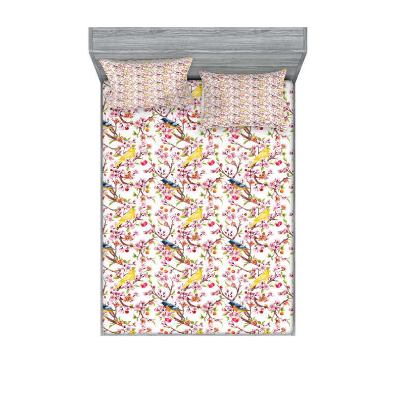 Ambesonne Spring Fitted Sheet & Pillow Sham Multicolor, Cal King Sheet Set + 5 Additional Pieces