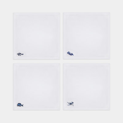 Marine Motif Embroidered Linen Napkins