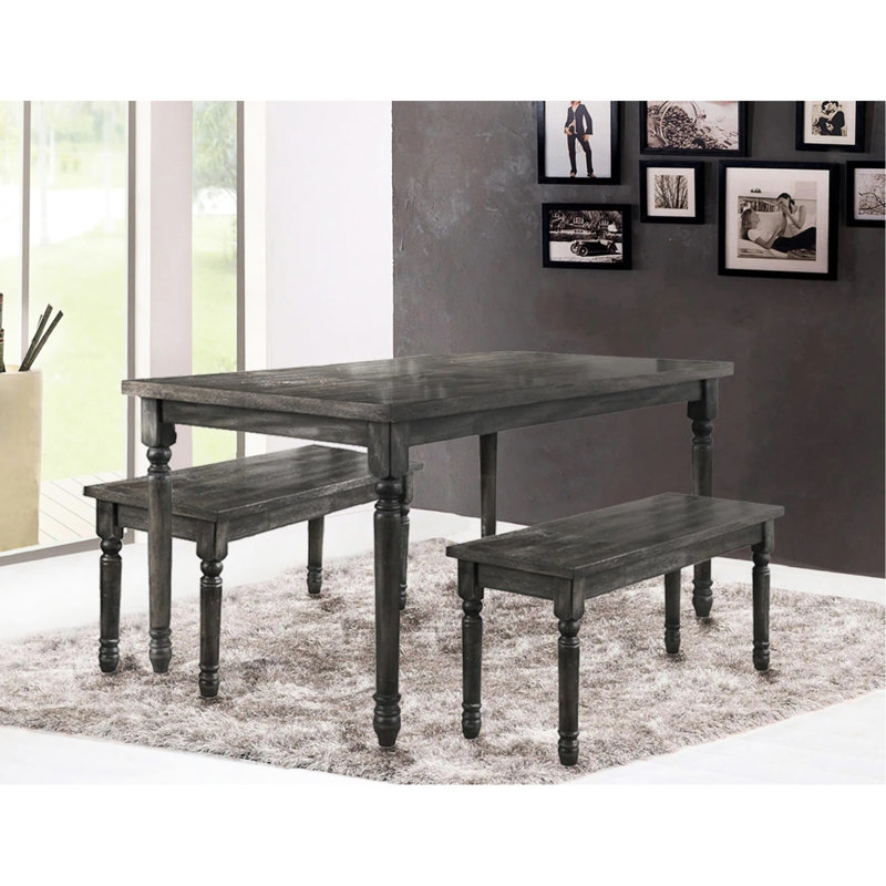 Table de salle à manger rectangulaire de 150 cm (59 po) de style transitionnel, bois gris vieilli, design rustique, 6 places, quatre pieds, assemblage requis.