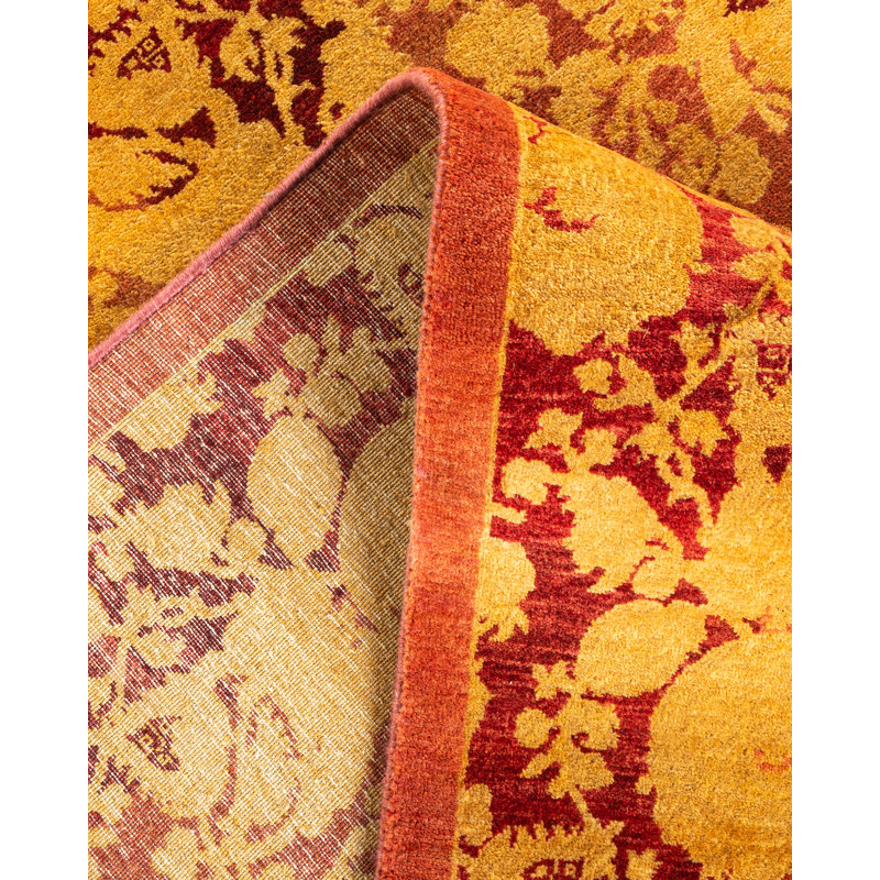 Tapis rose en laine noué à la main 12 pi 1 po x 14 pi 10 po Hayner