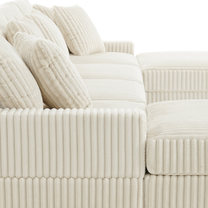 6 Seater Seating Component, White Faux Fur