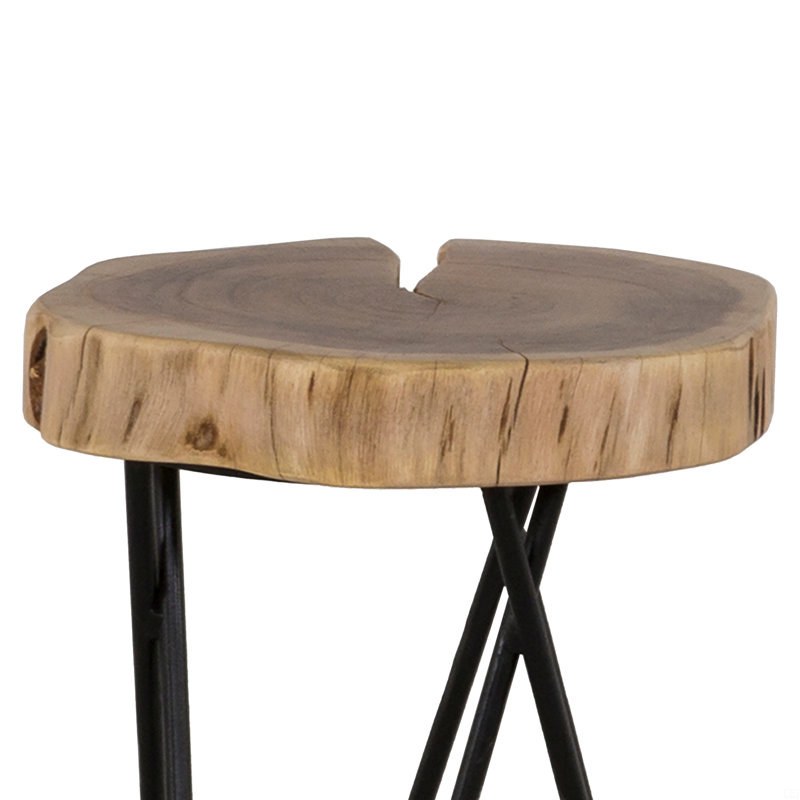 Table de bout / d'appoint en bois d'acacia, tabouret d'appoint, pieds en épingle à cheveux en fer