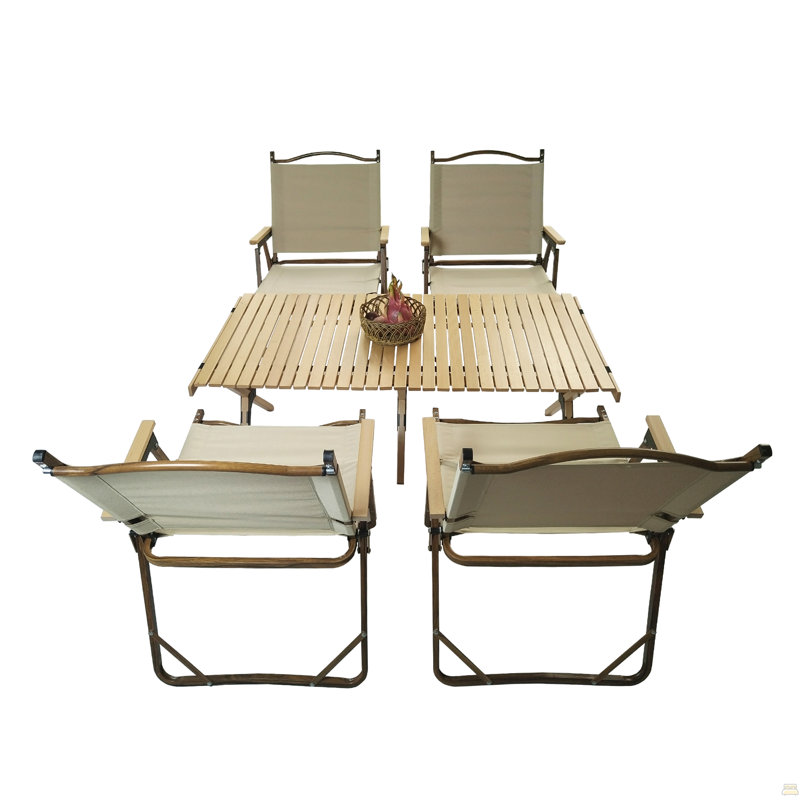 Ensemble de salle à manger multifonctionnel pliable et portatif, 1 table de salle à manger et 4 chaises pliantes, intérieur et extérieur universel, naturel, pour enfants