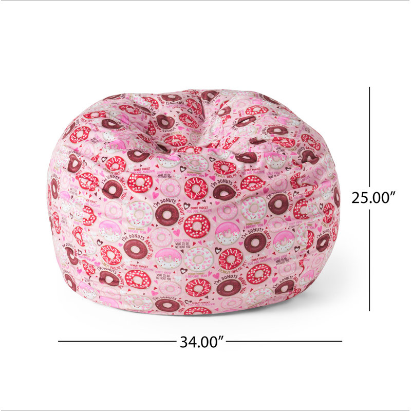 Fauteuil à billes arrondi 3 pieds Puff-Puff, imprimé beignet rose