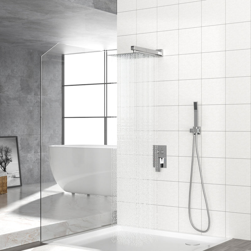 Double système de douche mural à fixation murale 10 po avec valve Roughin, chrome