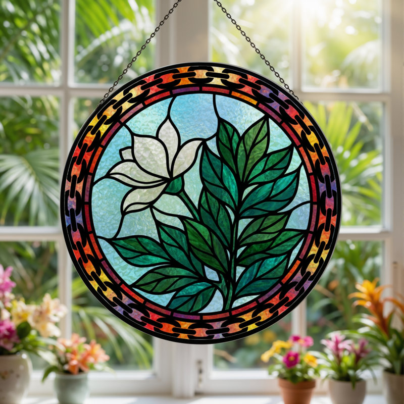 Panneau de vitrail à motif floral H 7,8 po, H 7,8 po x l 7,8 po
