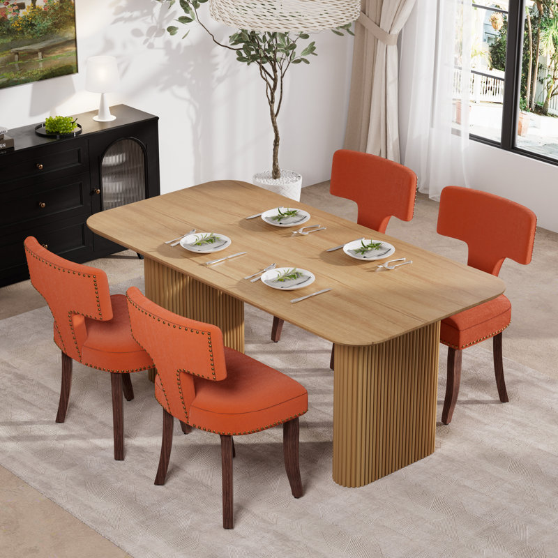 Ensemble de salle à manger rectangulaire en bois avec chaise rembourrée, 5, Noir, Orange