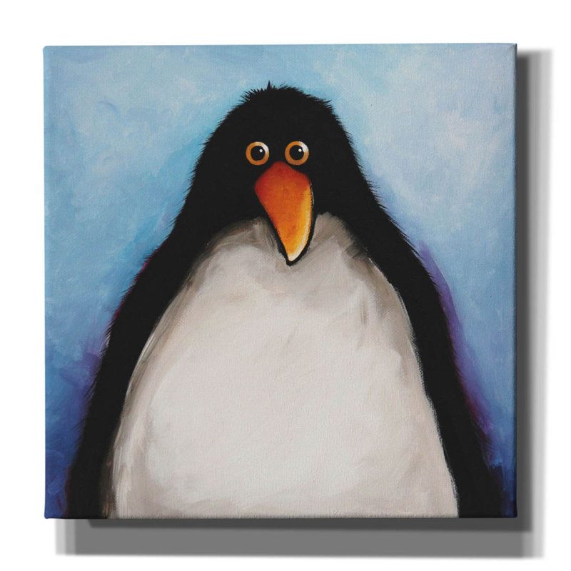 Toile rouge «My Penguin» par Lucia Stewart, art mural sur toile, H 12 po x l 12 po x P 0,75 po