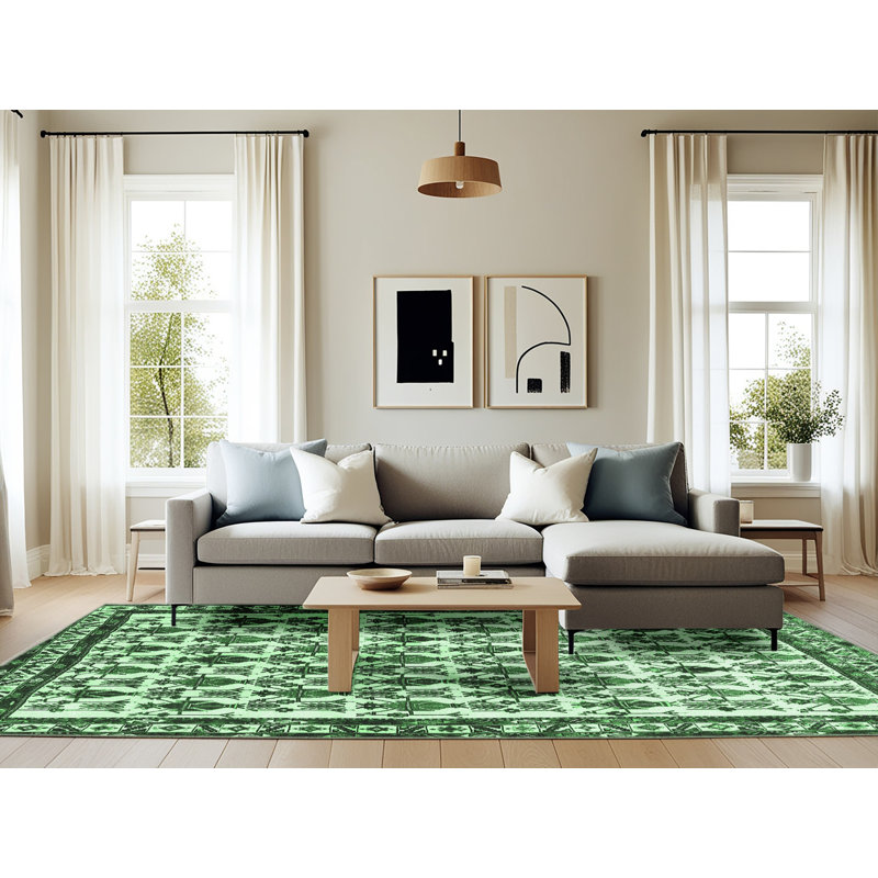 Tapis traditionnel vert émeraude 641, Rectangle 6 pi x 9 pi