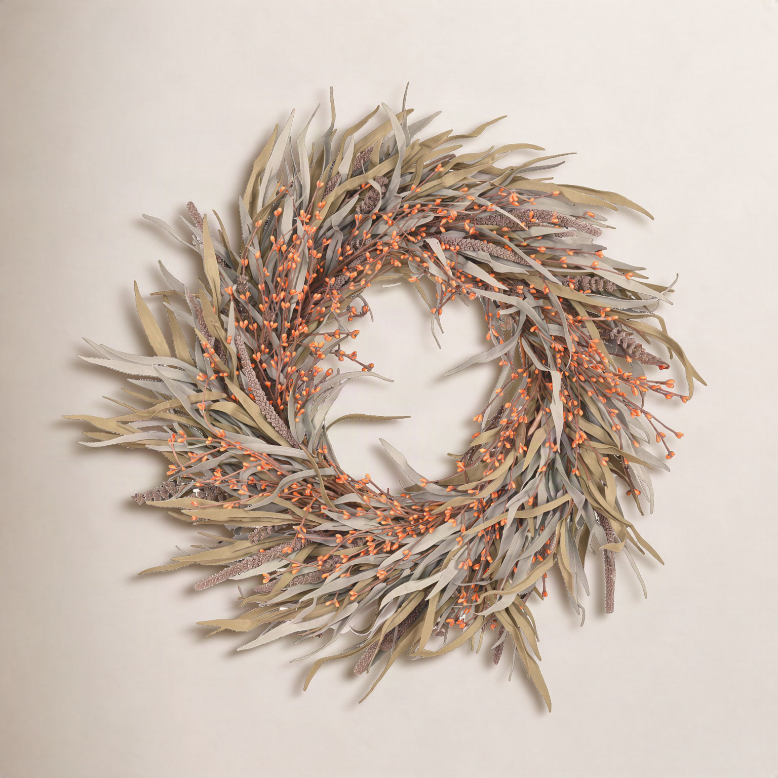 24" Grass, Berry Thanksgiving Wreath, Orange