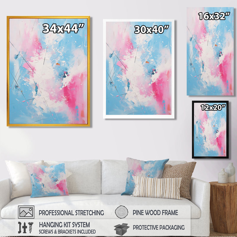 White Clouds Blue Sky Miami - Abstract Wall Art Living Room, 20" H x 12" W x 1" D, Black Floater Framed Canvas