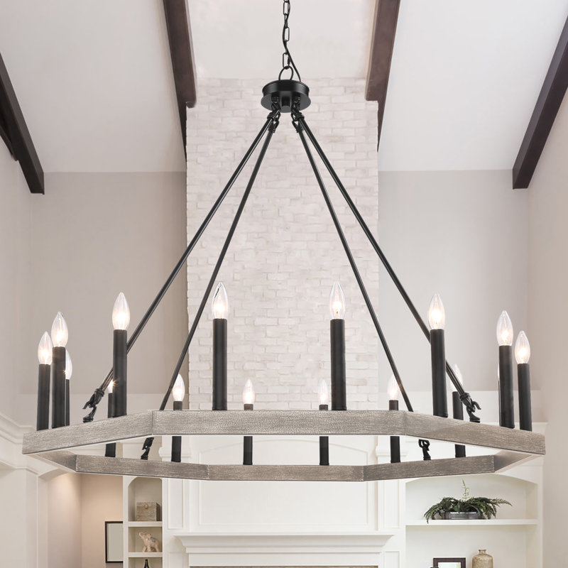 16 - Light Dimmable Wagon Wheel Chandelier