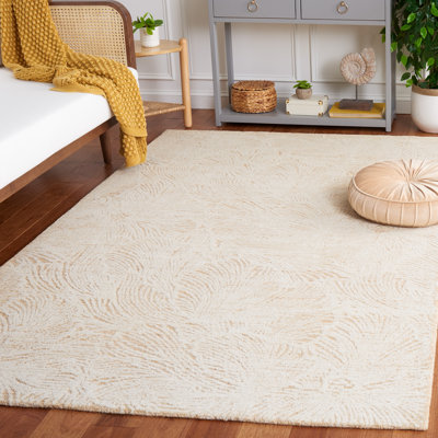 Tapis floral en laine et en coton touffeté à la main Larramore doré / ivoire