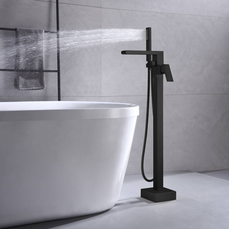 Floor Waterfall Faucet with Diverter, Matte Black