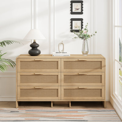 Commode 6 tiroirs en rotin avec coin en arc