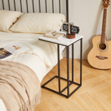 C-Shaped End Table, Marble Grain Top, Black Legs, Versatile Sofa Side Table, Bedside, Snack, Laptop Desk, Small Spaces, Easy Assembly