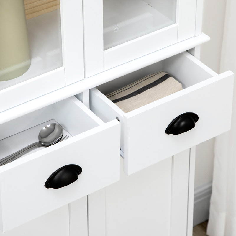 Garde-manger autoportant blanc de 61 po avec 2 tiroirs, tablettes réglables et portes à fermeture en douceur délicate