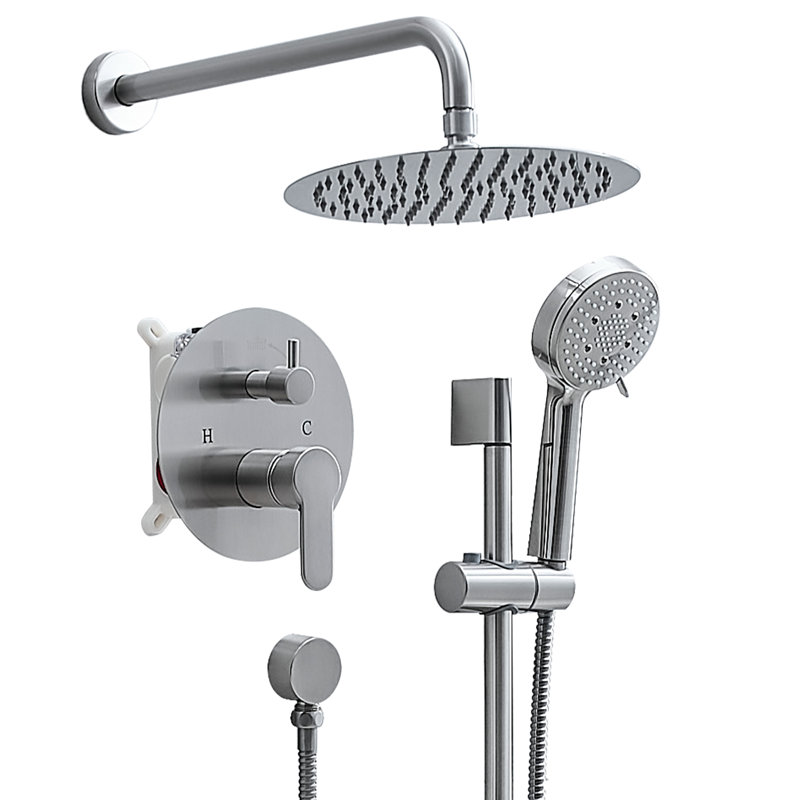 Topcraft Wall Mounted Rain Shower Faucet System, Brushed Nickel