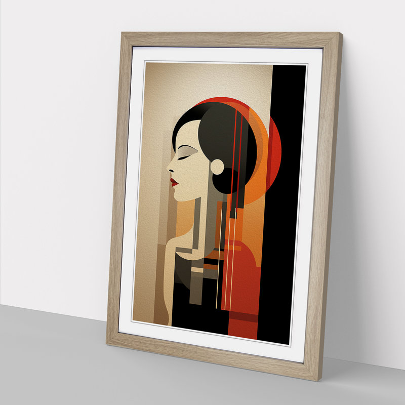 Minimalist Art Deco - Single Picture Frame Print on Wood, 46cm H x 34cm W x 2cm D, Oak Framed