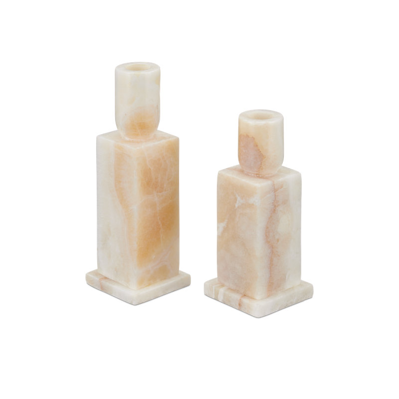 Lithos Natural Stone Tabletop Candlestick, Ivory