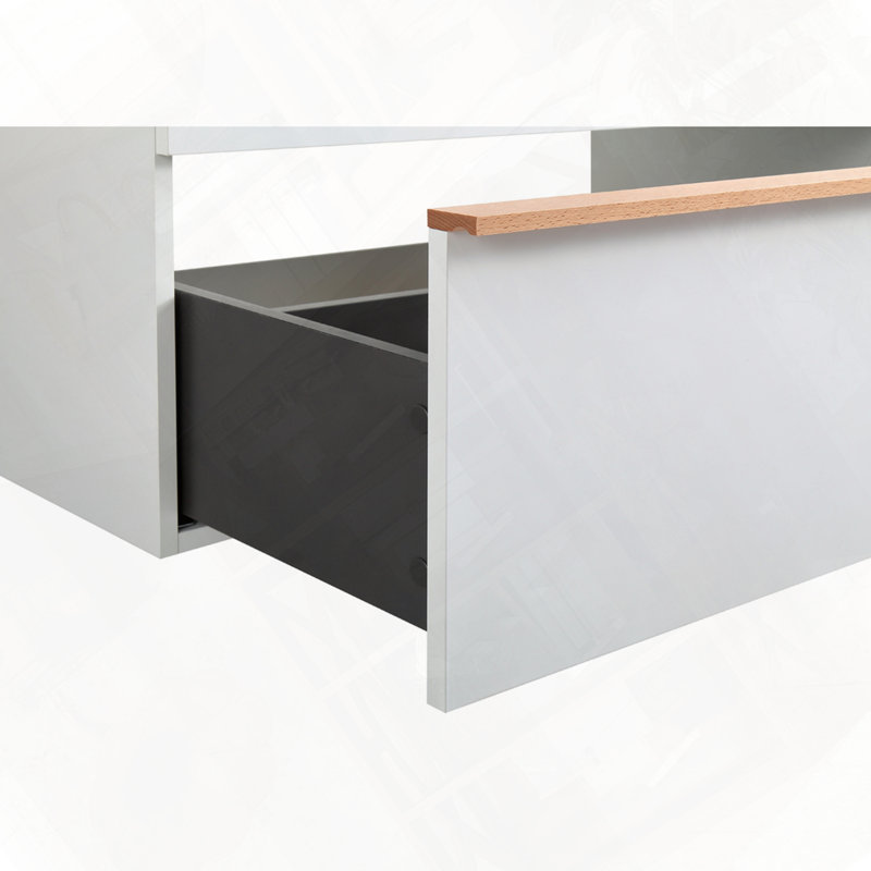 Meuble-lavabo mural moderne avec lavabo en acrylique intégré et tiroirs, Blanc, 36"