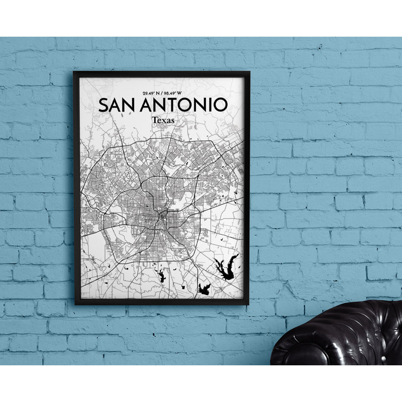 San Antonio City Map - Unframed Graphic Art Print on Paper, 43.2cm H x 27.9cm W x 0.1cm D, Grey/White