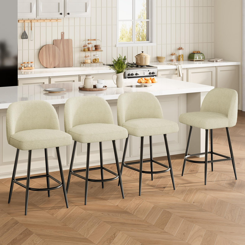 Counter Height Bar Stools Set of 4, 26" Modern Upholstered Barstools with Backs Metal Legs, Beige, Beige, 4