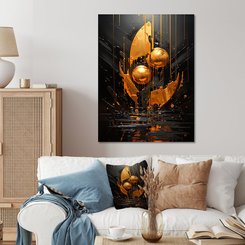«Black and Gold Spiral Graffiti IV», art mural abstrait en métal, H 32 po x l 16 po x P 1 po
