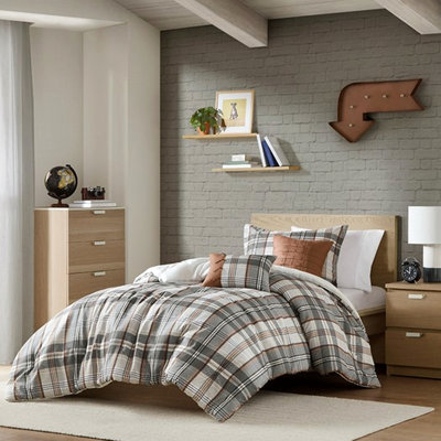 Couette à carreaux pour lit double/queen, housse en microfibre, 2 taies d'oreiller, coussins décoratifs, literie élégante à motifs, rembourrage en tissu de qualité
