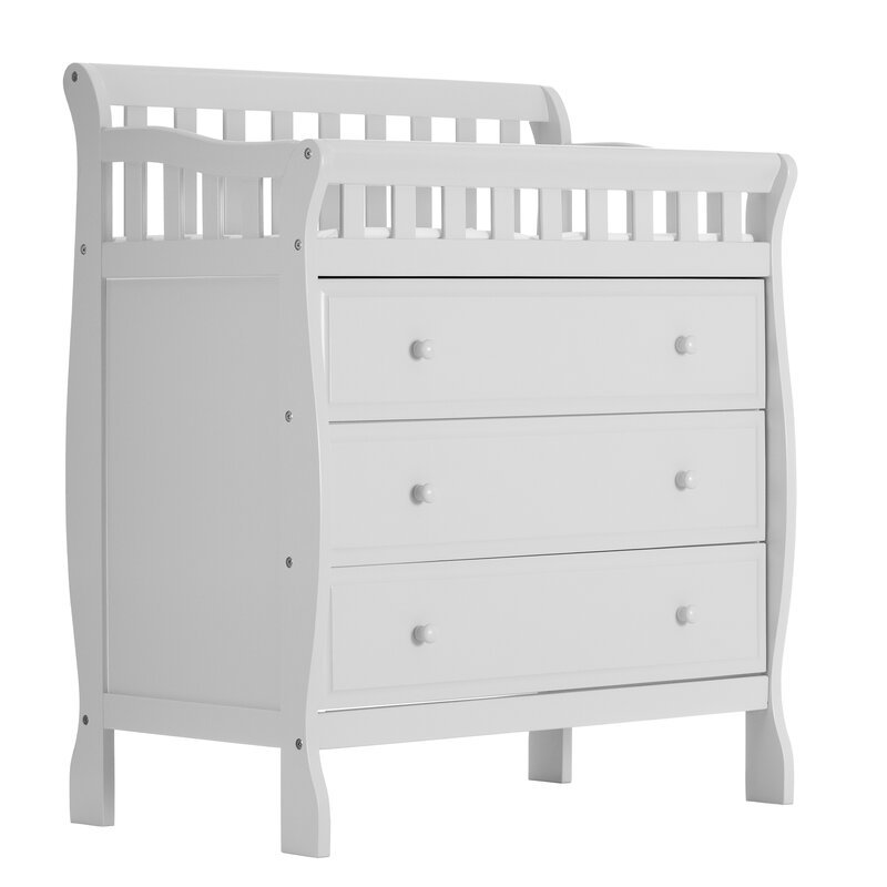 White Solid Wood 3-Drawer Changing Station with Safety Strap