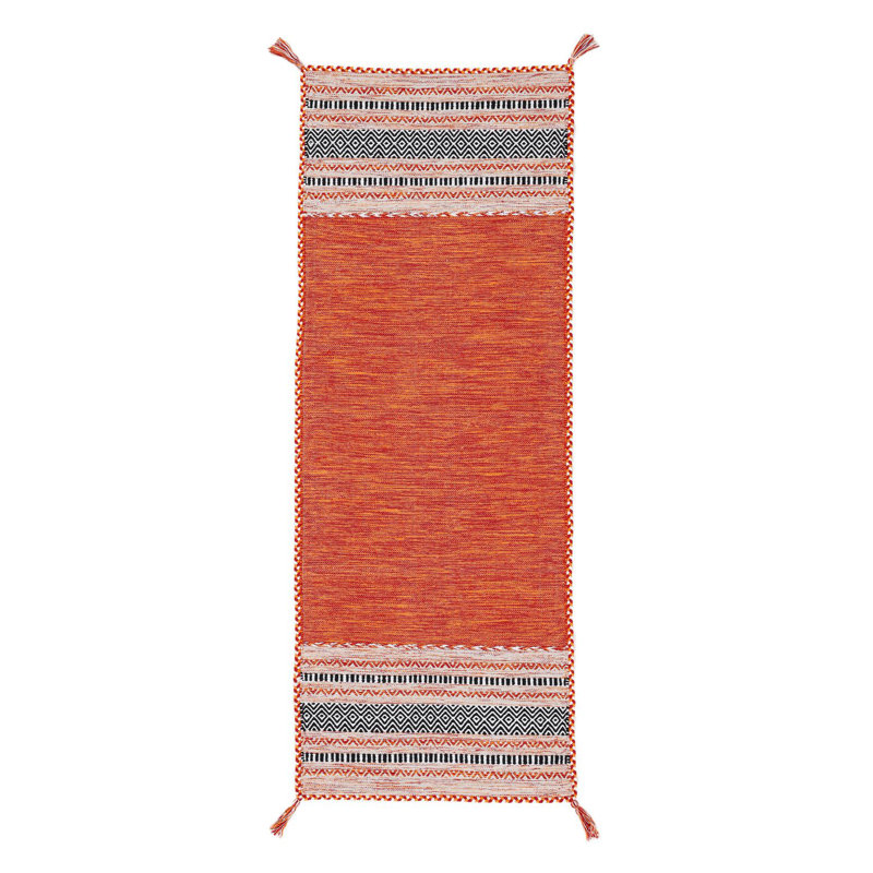 Azizi Striped Hand Woven Cotton Orange Rug, Runner 80 x 500cm