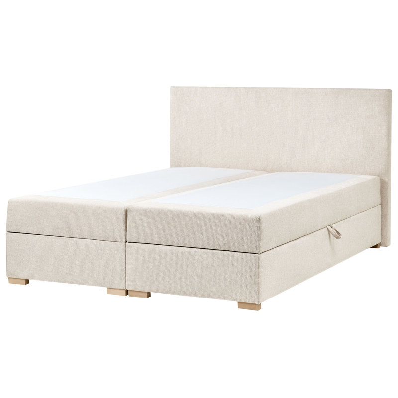 Upholstered Bed with Mattress, European Kingsize (160 x 200 cm), Light Beige