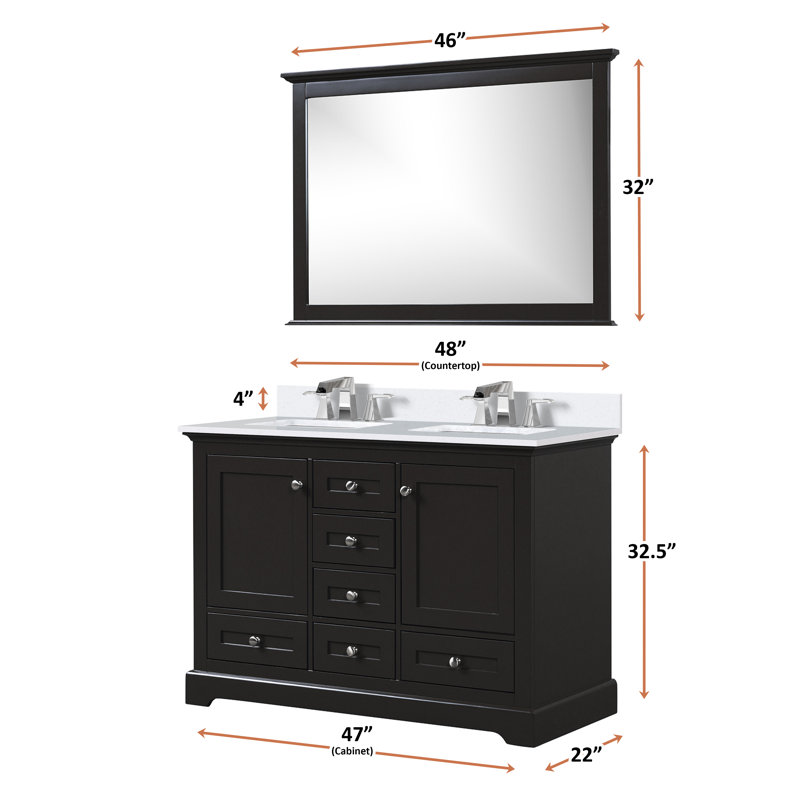 Dukes 48 in. W x 22 in. D Double Bath Vanity and 46 in. Mirror, Espresso, White Quartz