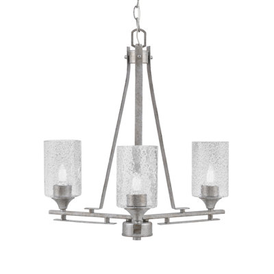 Uptowne 3 Light Uplight Chandelier Shown In Aged Silver Finish With 4" Smoke Bubble Glass