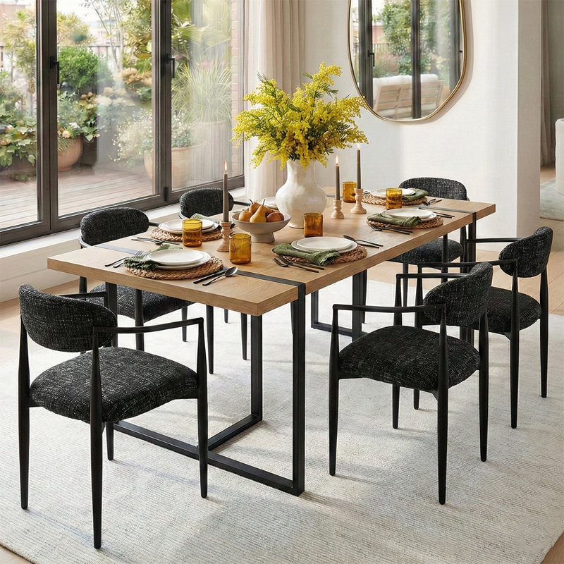 Ensemble de table de salle à manger 7 pièces pour 7 personnes, Noir