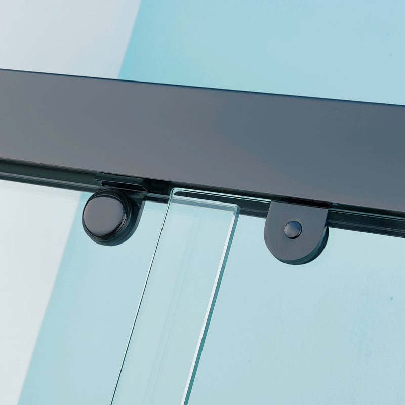 Porte de douche coulissante double l 44 à 48 po x H 75 po, cadre en alliage d'aluminium noir mat, verre trempé clair de 5/16 po (8 mm) d'épaisseur.