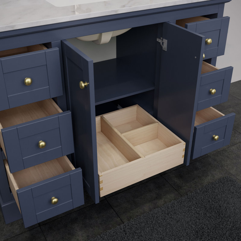 Ensemble de meuble-lavabo simple 48 po Avery, Bleu foncé, Or brossé
